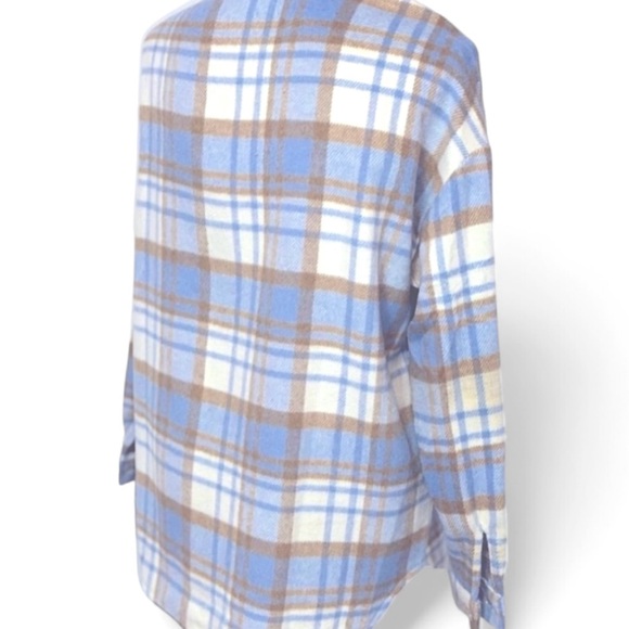 Blue & Cream Plaid Flannel Shacket Button Up Jacket - Picture 5 of 5